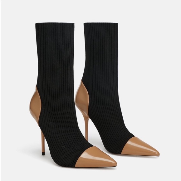 Zara Color Block Combined Sock Style Boots - Picture 1 of 4